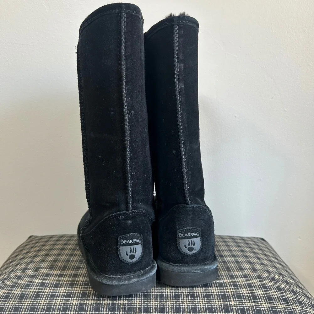 Bearpaw Boots Emma Tall Size 8‎ Black Suede Faux Fur Lined Winter Boot